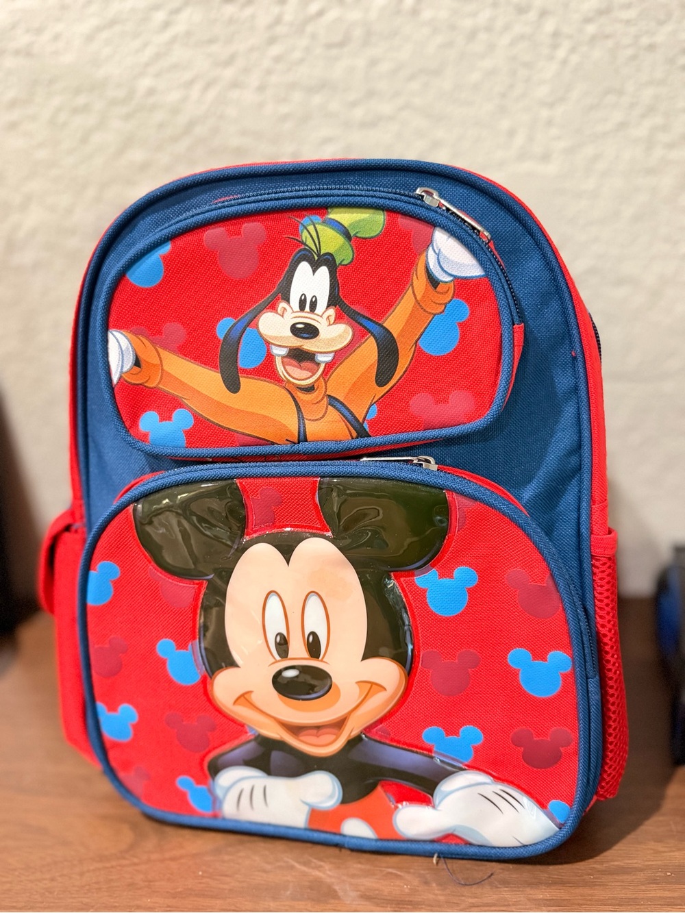 Disney Mickey & Goofy Kids Backpack - Red & Blue small 13”H